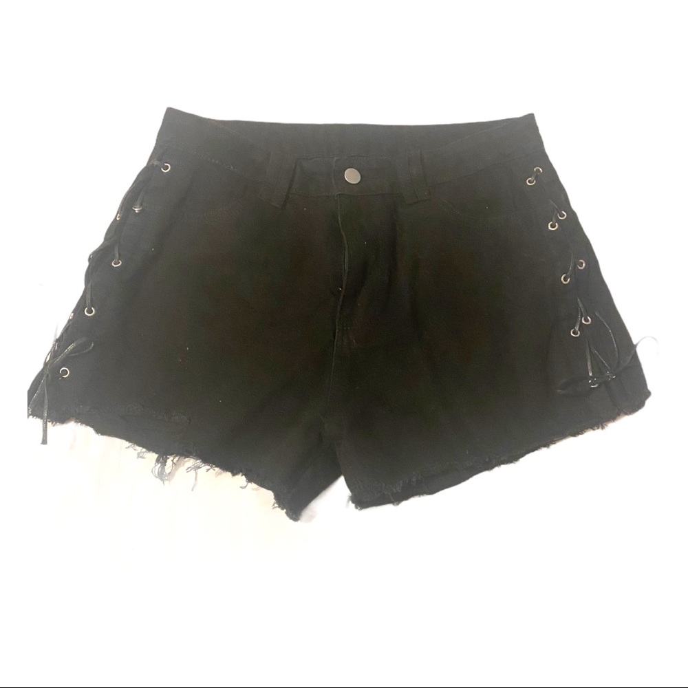 Denim shorts with lace up sides - Picture 1 of 2